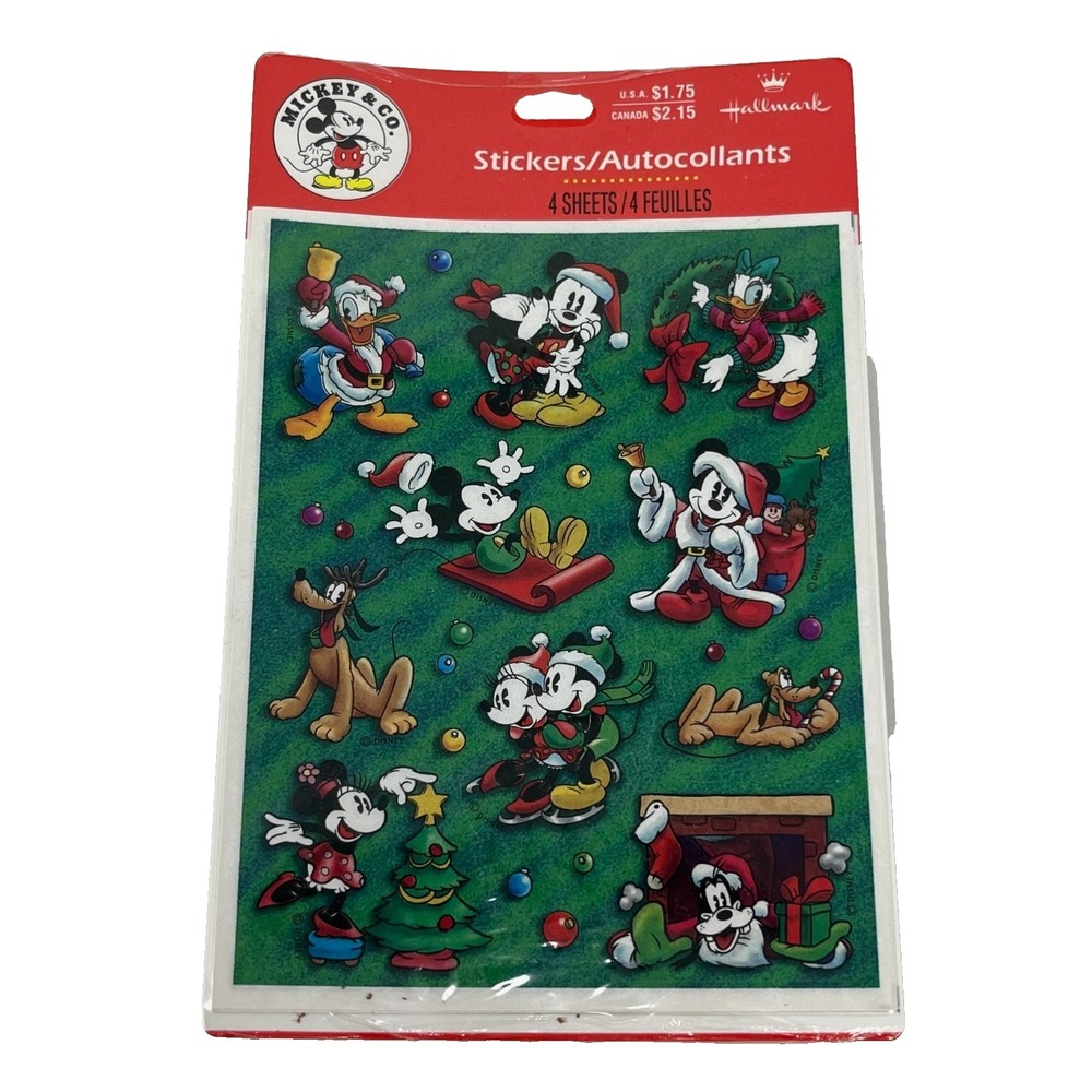 Vtg 90s Hallmark Sticker Sheets Deadstock Mickey & Co Disney Holiday Made In USA